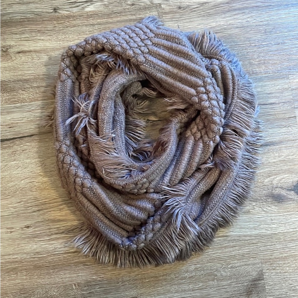 Handmade Textured Purple Grey Infinity Scarf with Fringe